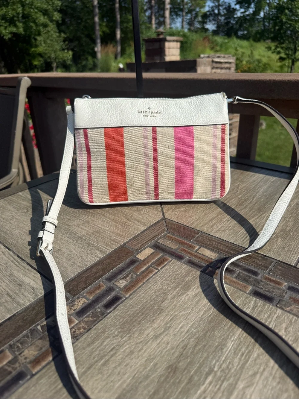 EUC Kate Spade New York Leila Striped Canvas Triple Gusset Crossbody Bag